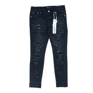 NWT Purple Brand men's splash-ink jeans 32 X 31 Slim P001 Black